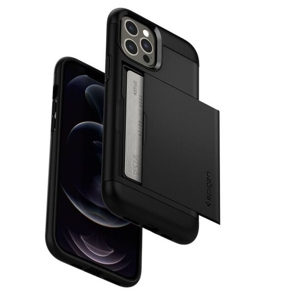 Spigen iPhone 12 Pro / iPhone 12 ile Uyumlu Kılıf Slim Armor CS Black
