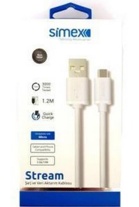 Simex Universal Micro Stream Data Kablosu SPK-02 Beyaz 1.2mt