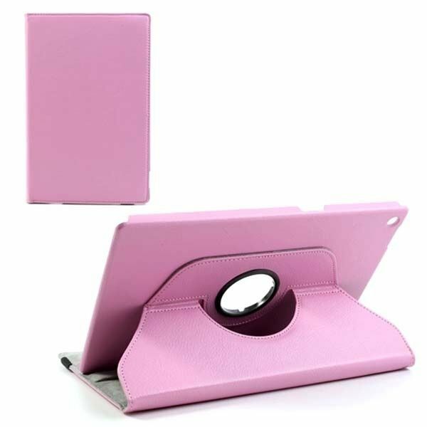 Xperia Tablet Z ile Uyumlu Deri Kılıf 360 Derece Dönebilen  Pembe Renk