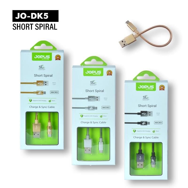 Jopus Short Spiral Micro Data ve Şarj Kısa Kablo Gold