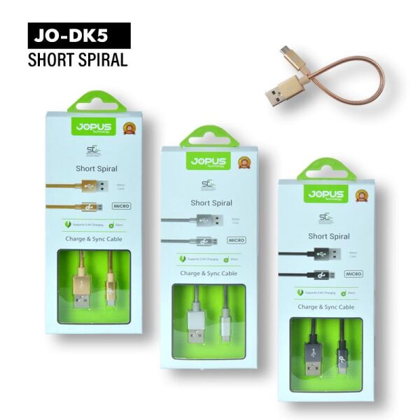 Jopus Short Spiral Micro Data ve Şarj Kısa Kablo Gold