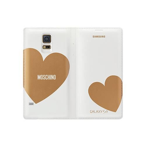 Galaxy S5 ile Uyumlu Moschino Flip Wallet Kılıf Altın Kalp EF-WG900RFEGWW