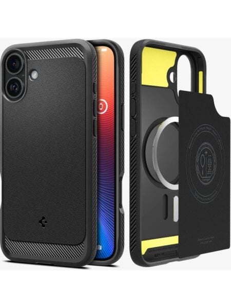 Spigen iPhone 16 Plus ile Uyumlu Kılıf Rugged Armor MagFit MagSafe Özellikli Matte Black