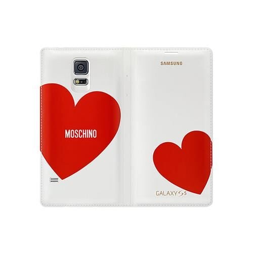 Galaxy S5 ile Uyumlu Moschino Flip Wallet Kılıf Kırmızı Kalp EF-WG900RREGWW