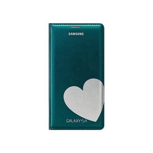 Galaxy S5 ile Uyumlu Moschino Flip Wallet Kılıf Mavi-Gümüş Kalp EF-WG900RGEGWW