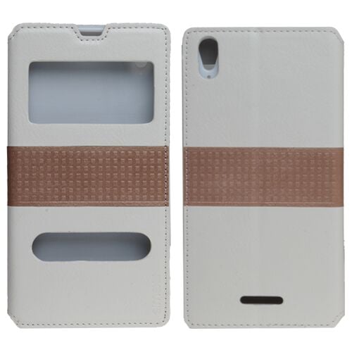 Xperia T3 ile Uyumlu Pencereli Standlı Kılıf Beyaz