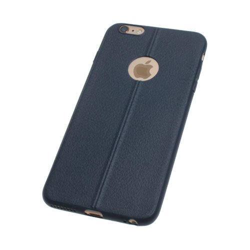 iPhone 6S Plus/6 Plus ile Uyumlu Slim Silikon Deri Desenli Kılıf Lacivert