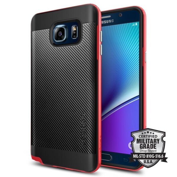 Spigen Galaxy Note 5 ile Uyumlu Kılıf Neo Hybrid Carbon Dante Red