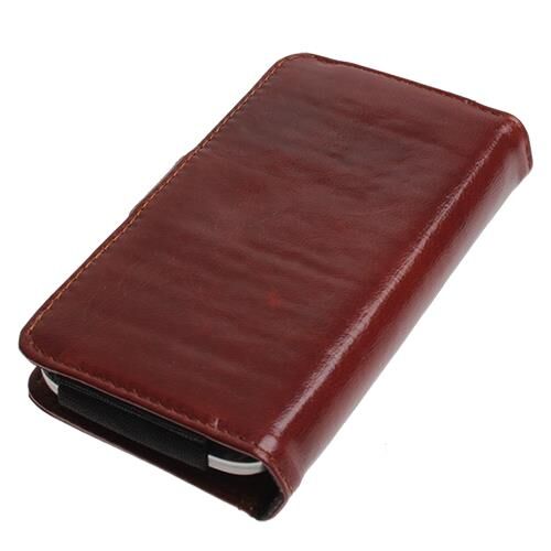 Lumia 525/520 ile Uyumlu Yan Kapaklı Cüzdanlı Kart Bölmeli Deri Kılıf Kahverengi