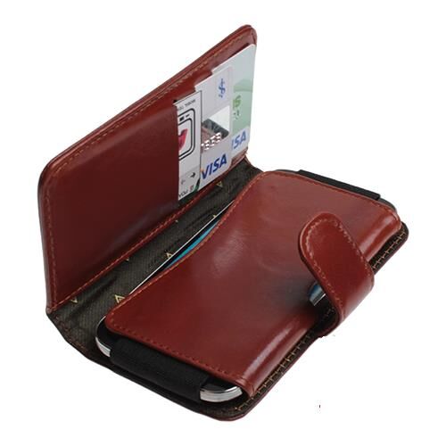 Lumia 525/520 ile Uyumlu Yan Kapaklı Cüzdanlı Kart Bölmeli Deri Kılıf Kahverengi