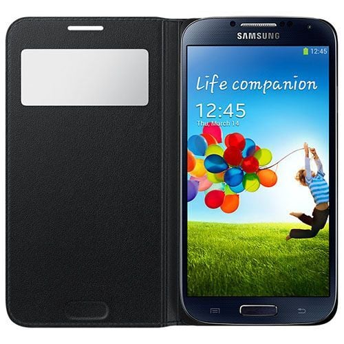 Galaxy S4 i9500 ile Uyumlu Kılıf S View Cover (Deri) Siyah EF-MI950B