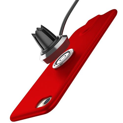 Baseus iPhone 7 / 8 Plus ile Uyumlu Manyetik Araç Tutacaklı Şarjlı Silikon Kılıf Kırmızı