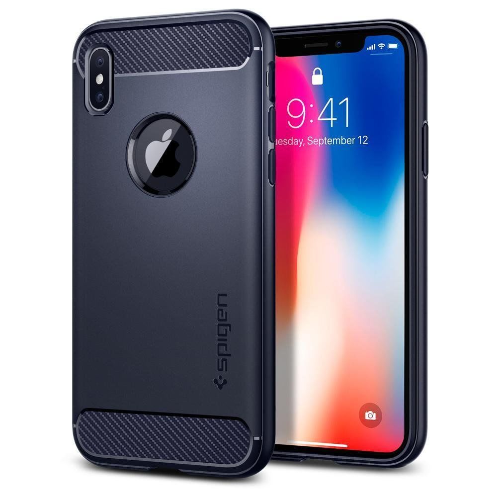 Spigen iPhone X ile Uyumlu Kılıf Rugged Armor Midnight Blue