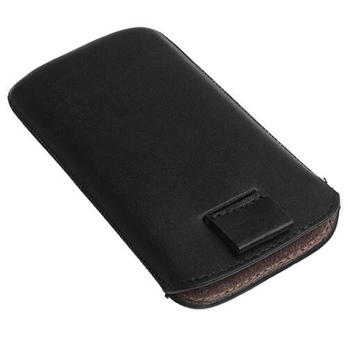 Lumia 820 ile Uyumlu Kılıf Çekmeli Gerçek Deri Siyah