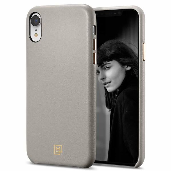 Spigen iPhone XR ile Uyumlu Kılıf La Manon Câlin Premium Deri Tasarım Oatmeal Beige
