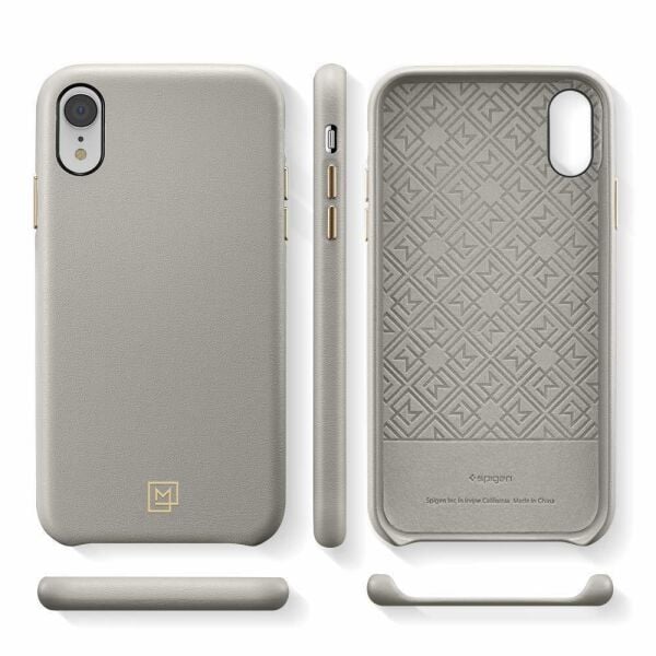 Spigen iPhone XR ile Uyumlu Kılıf La Manon Câlin Premium Deri Tasarım Oatmeal Beige