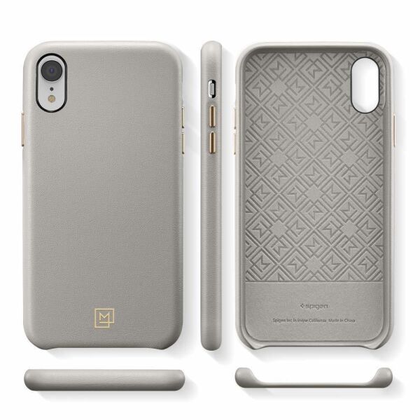 Spigen iPhone XR ile Uyumlu Kılıf La Manon Câlin Premium Deri Tasarım Oatmeal Beige