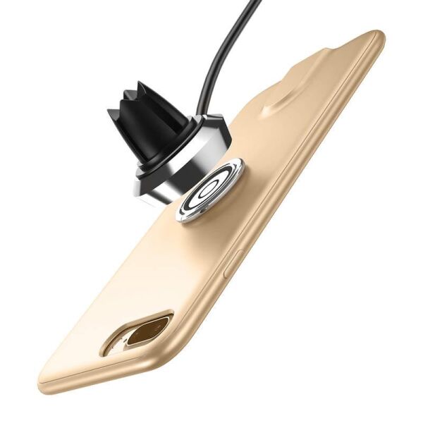 Baseus iPhone 7 / 8 Plus ile Uyumlu Manyetik Araç Tutacaklı Şarjlı Kılıf Gold