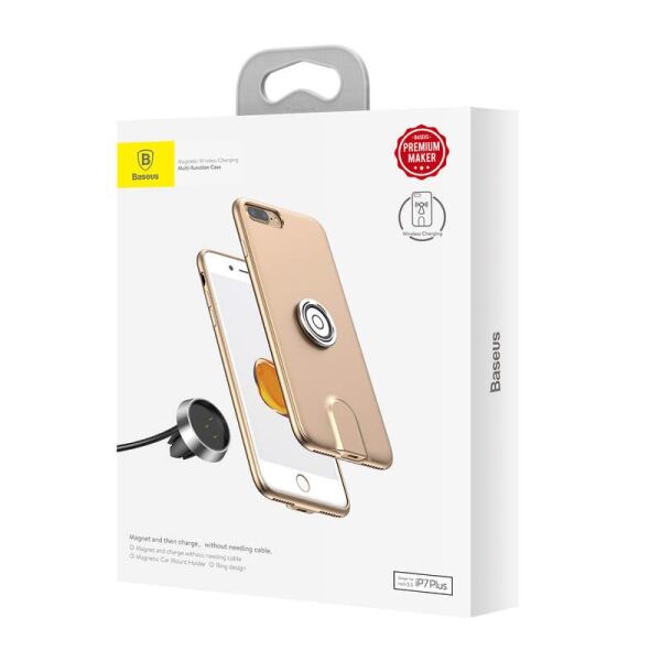 Baseus iPhone 7 / 8 Plus ile Uyumlu Manyetik Araç Tutacaklı Şarjlı Kılıf Gold