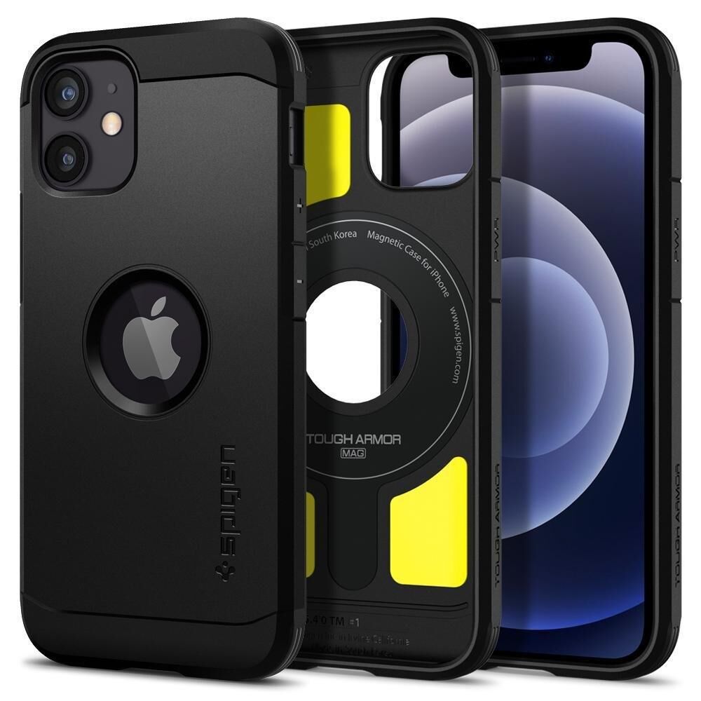 Spigen iPhone 12 Mini ile Uyumlu Kılıf Tough Armor Mag (MagSafe Uyumlu) Black