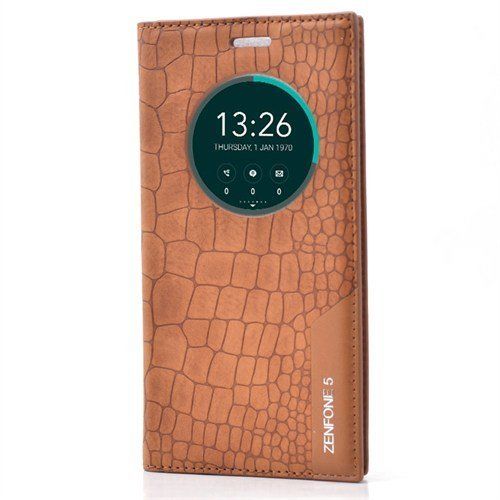 Zenfone 5 ile Uyumlu Rock Serisi Kapaklı Kılıf Açık Kahverengi