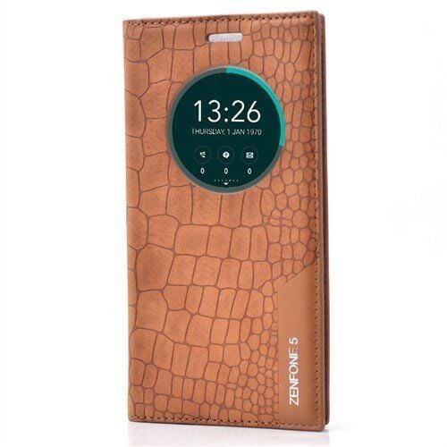 Zenfone 5 ile Uyumlu Rock Serisi Kapaklı Kılıf Açık Kahverengi