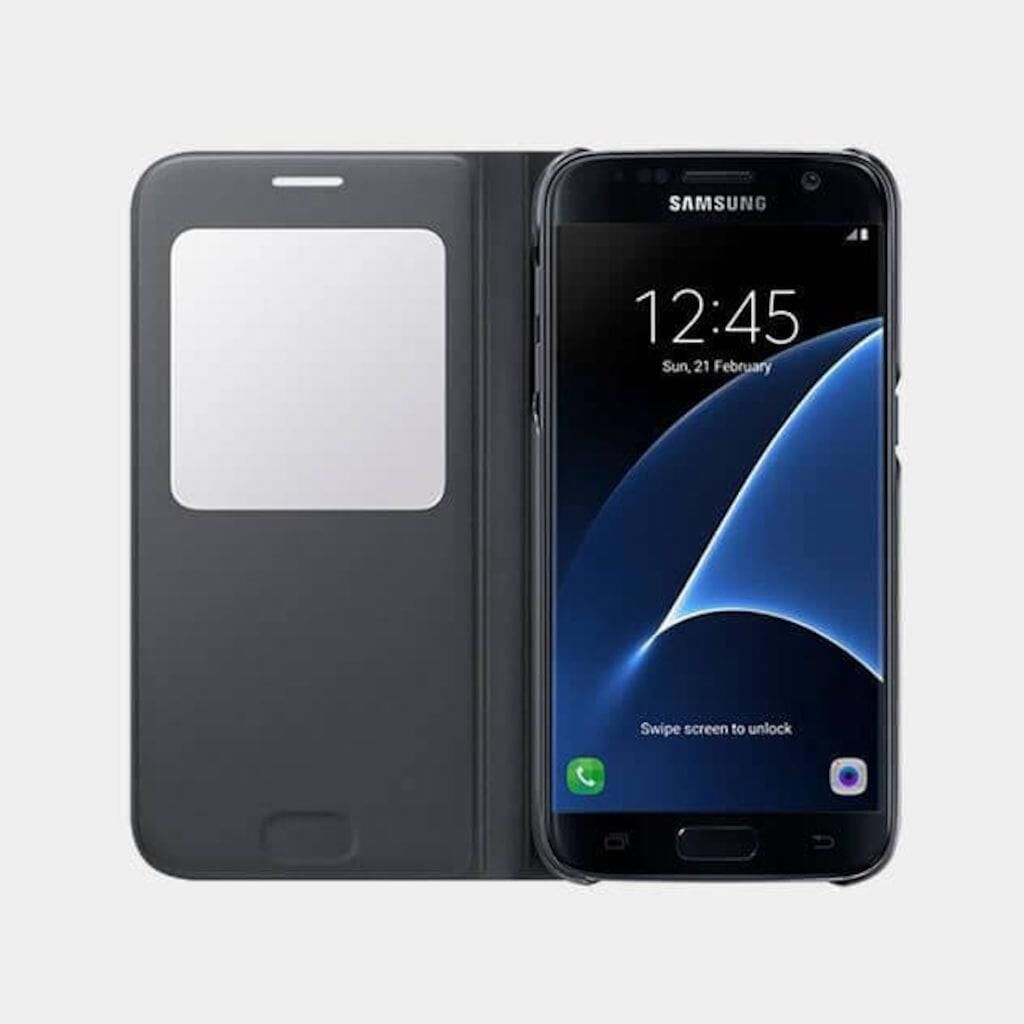 Galaxy S7 ile Uyumlu S View Cover Kılıf Siyah EF-CG930PBEGWW