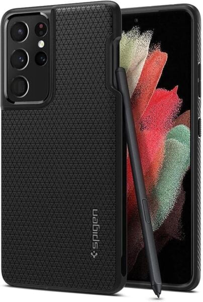 Spigen Galaxy S21 Ultra ile Uyumlu ince Kılıf Liquid Air Hava Kanalı Teknolojisi™ Askeri Sınıf Koruma Dokulu Yüzey Kapak Matte Black