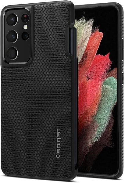 Spigen Galaxy S21 Ultra ile Uyumlu ince Kılıf Liquid Air Hava Kanalı Teknolojisi™ Askeri Sınıf Koruma Dokulu Yüzey Kapak Matte Black