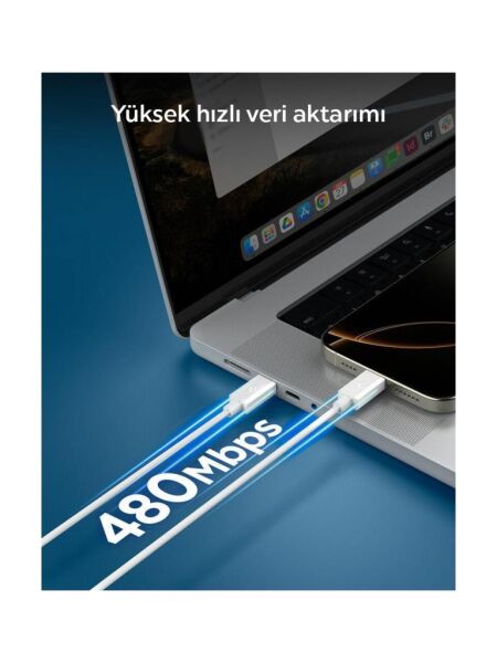 Spigen USB-C to USB-C 1 Metre Kablo 60W Güç / PPS 2.0 Super Hızlı Şarj / 480 Mbps Data Aktarım Hızı Type-C Ekstra Dayanıklı White