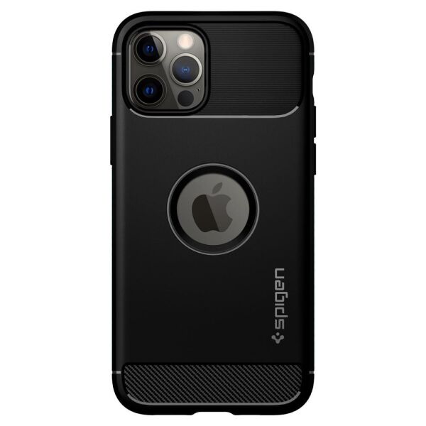 Spigen iPhone 12 Pro / iPhone 12 ile Uyumlu Kılıf Rugged Armor Matte Black