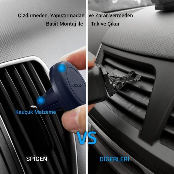 Spigen Araç Tutacağı Manyetik Evrensel (Tüm Cihazlarla Uyumlu Araç Tutucu) A200 Midnight Blue
