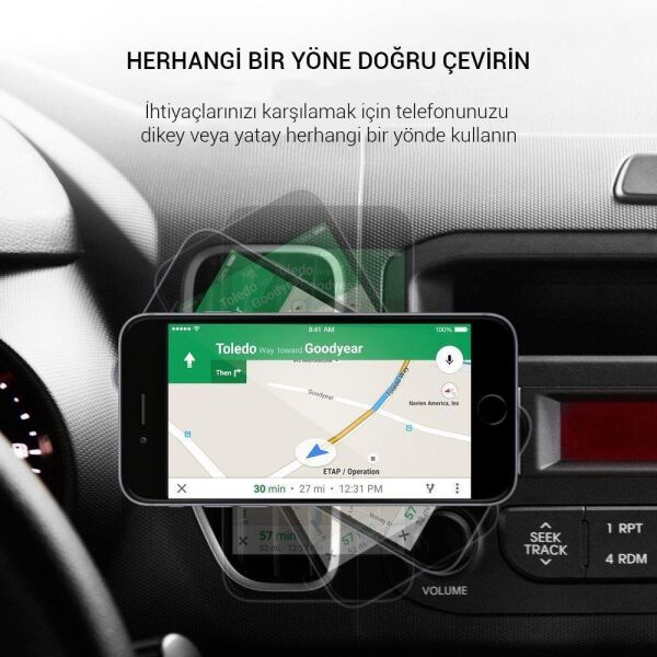 Spigen Araç Tutacağı Manyetik Evrensel (Tüm Cihazlarla Uyumlu Araç Tutucu) A200 Midnight Blue