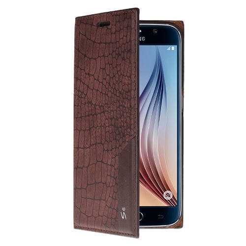 Galaxy S6 ile Uyumlu Kılıf Rock Serisi Kapaklı Kahverengi