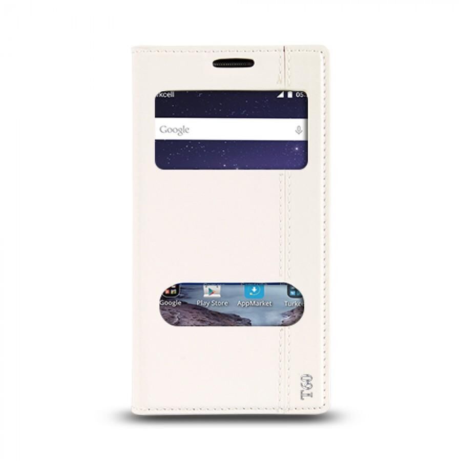 T50 ile Uyumlu Magnum Mıknatıslı Pencereli Kılıf Beyaz