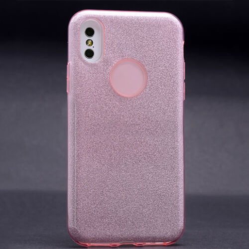 iPhone X ile Uyumlu Shining Simli Silikon Kılıf Pembe