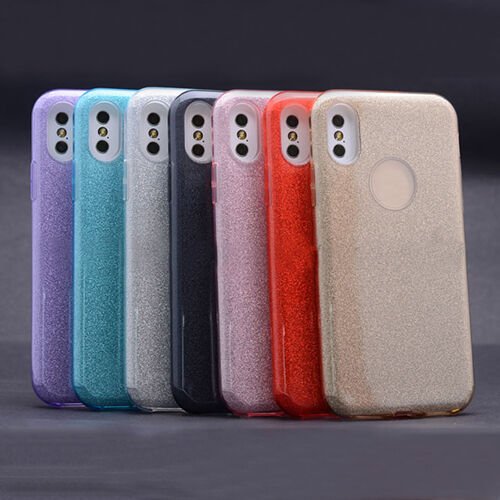 iPhone X ile Uyumlu Shining Simli Silikon Kılıf Pembe