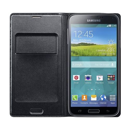 Galaxy S5 G900 ile Uyumlu Flip Wallet Kartlıklı Kılıf Siyah EF-WG900BBEGWW (Out)