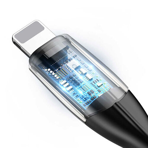 Baseus Lightning Horizontal Data ve Şarj Kablosu Işıklı 50CM CALSP-A01 Siyah