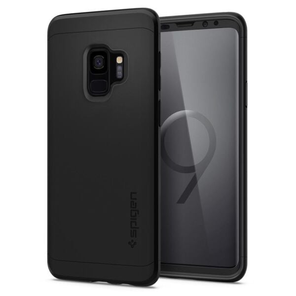 Spigen Galaxy S9 ile Uyumlu Kılıf Thin Fit 360 + Tempered Glass Cam Koruyucu Black