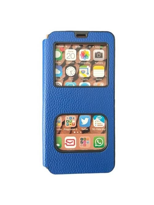 Jopus Y8P ile Uyumlu Premium Kapaklı Kılıf Mavi