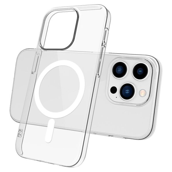 Zore iPhone 15 Pro ile Uyumlu Kılıf M-safe Şarj Özellikli Şeffaf Tek Kamera Çerçeveli Porto Kapak