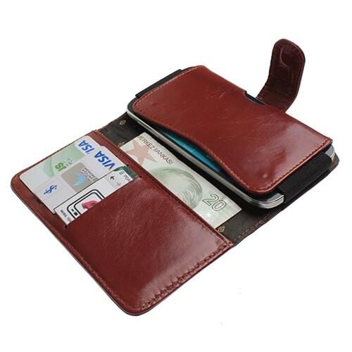 Galaxy S3 Mini i8190 ile Uyumlu Yan Kapaklı Cüzdanlı Kart Bölmeli Deri Kılıf Kahverengi