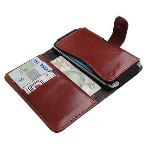 Galaxy S3 Mini i8190 ile Uyumlu Yan Kapaklı Cüzdanlı Kart Bölmeli Deri Kılıf Kahverengi