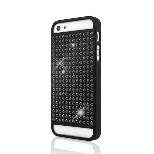 White Diamonds iPhone SE/5S/5 ile Uyumlu Swarovski Materialized Metal The Rock Desenli Kılıf Siyah (Out)