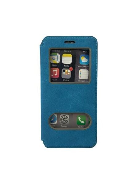 Jopus P20 ile Uyumlu Premium Kapaklı Kılıf Mavi