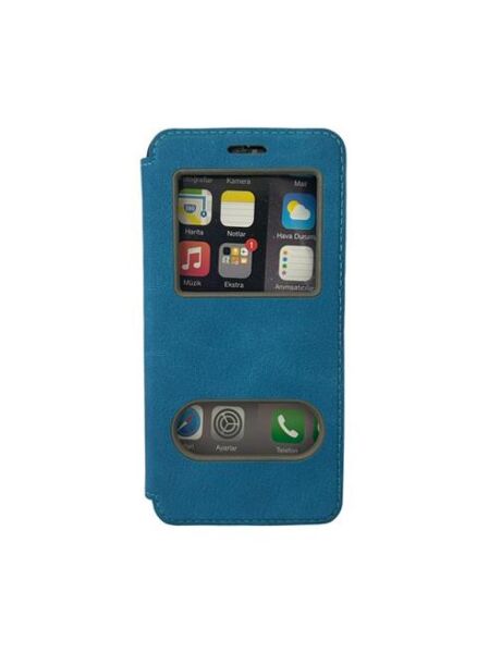 Jopus P20 ile Uyumlu Premium Kapaklı Kılıf Mavi