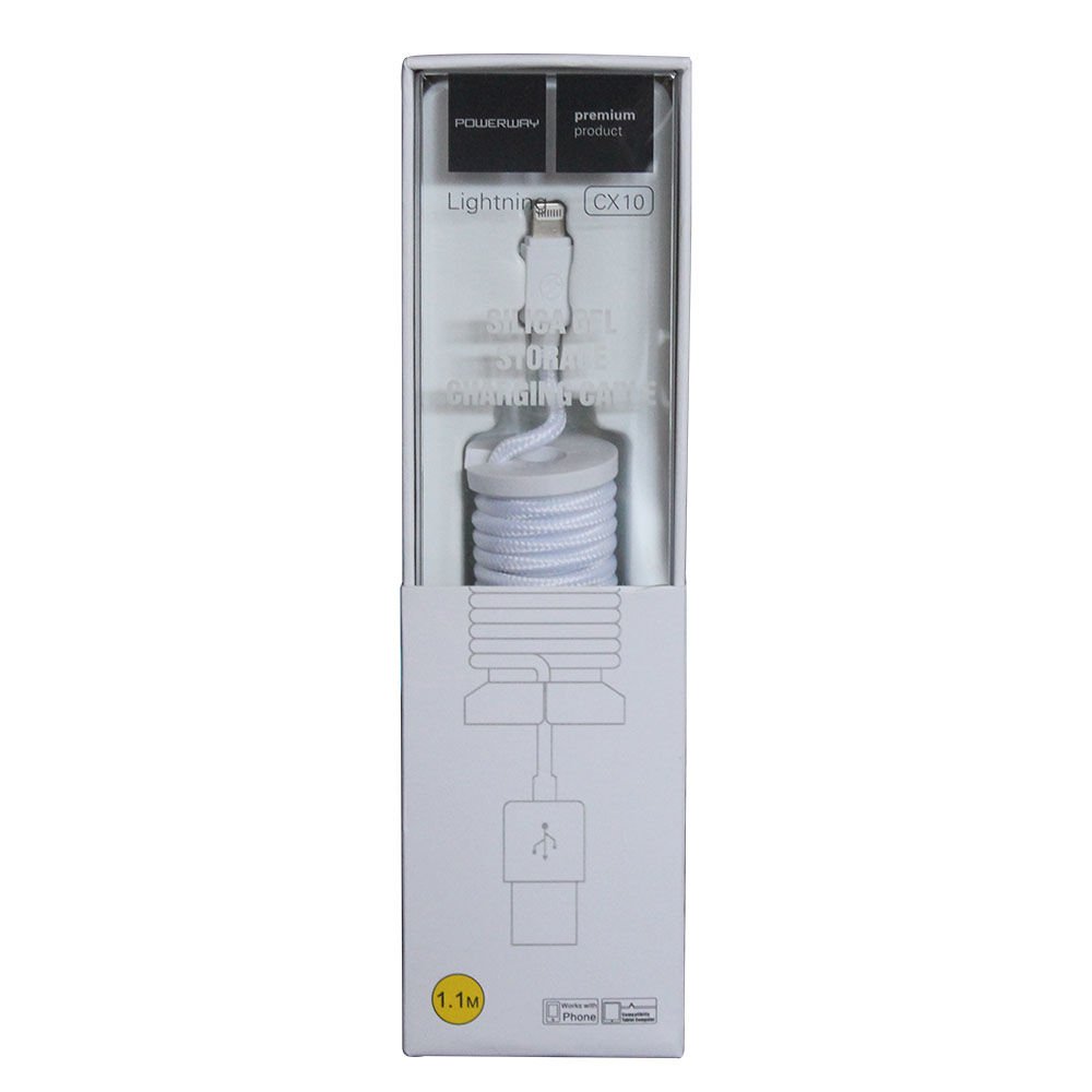 Powerway Lightning Hızlı Şarj Kablosu Örgülü 1.1M CX10 Beyaz