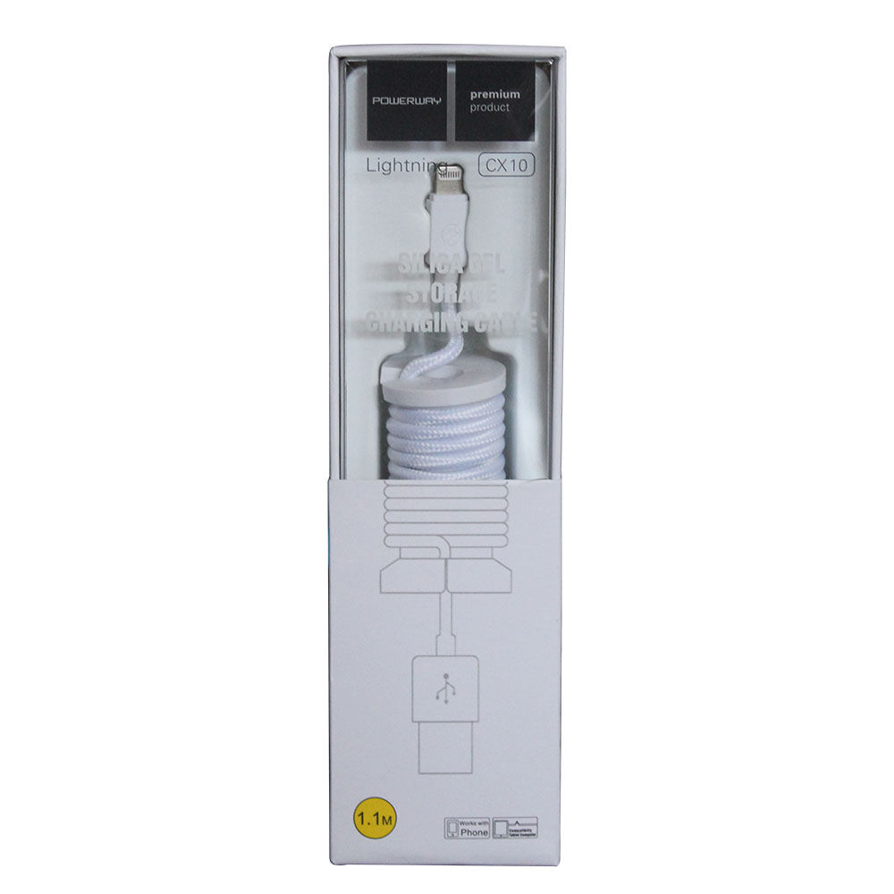 Powerway Lightning Hızlı Şarj Kablosu Örgülü 1.1M CX10 Beyaz