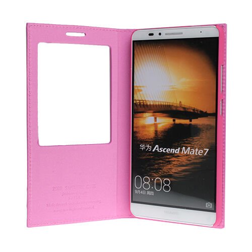 Ascend Mate 7 ile Uyumlu Kılıf Kapaklı Safir Serisi Pembe